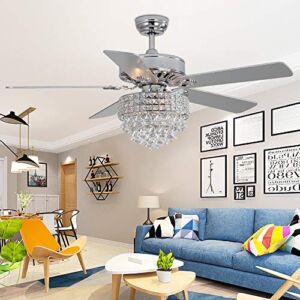 Modern Crystal Chandelier Ceiling Fans with Lights and Remote Control for Indoor Quiet Energy Saving Electric Fan/ Decoration(52 inch)