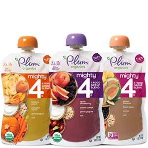 Plum Organics Baby Food Pouch | Mighty 4 | Variety Pack | 4 Ounce | 18 Pack | Organic Food Squeeze for Babies, Kids, Toddlers