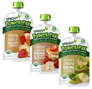 Sprout Organic Baby Food, Stage 4 Toddler Pouches, Apple Apricot Strawberry, Strawberry Banana Squash, Kiwi Banana Spinach Variety, 4 Oz (Pack of 18)