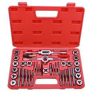 EFFICERE 40-Piece Premium Tap and Die Set – SAE Inch Size 1/2, 7/16, 3/8, 5/16, 1/4, 12, 10, 8, 6, 4, Coarse and Fine Teeth | Essential Threading Tool Kit with Complete Handles, Accessories, and Case