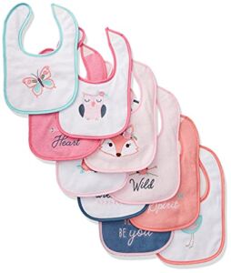 Hudson Baby Unisex Baby Cotton Terry Drooler Bibs with Fiber Filling, Girl Fox, One Size