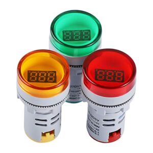 DROK AC Voltage Display, 3pcs Digital LED Display Voltmeter AC 50-500V Voltage Meter Monitor 110v 220v Volt Detetor Green Red Yellow Signal Indicator Light Panel