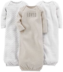 Simple Joys by Carter’s Unisex Babies’ Cotton Sleeper Gown, Pack of 3, Grey/White, Newborn