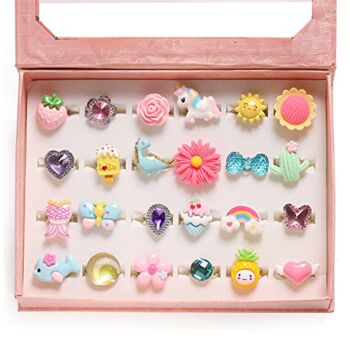 PinkSheep Little Girl Jewel Rings in Box, Adjustable, No Duplication, Girl Pretend Play and Dress Up Rings (24 Lovely Ring) | The Storepaperoomates Retail Market - Fast Affordable Shopping