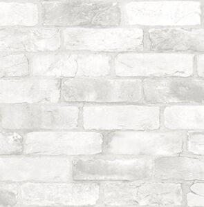 NuWallpaper NU2218 Loft Brick Peel Stick Wallpaper, White & Off-White