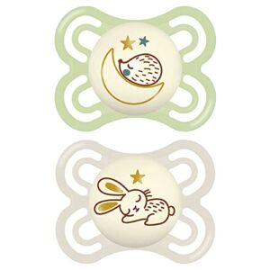 MAM Perfect Night Baby Pacifier, Patented Nipple, Glows in the Dark, 2 Pack, 0-6 Months, Unisex