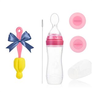 Gaodear Silicone Squeeze Cereal Feeding Bottle，Baby Food Feeder Dispensing Spoon (Pink,4oz/120ml)