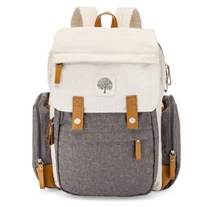 Parker Baby Diaper Backpack – Large Diaper Bag with Insulated Pockets, Stroller Straps and Changing Pad -“Birch Bag” – Cream