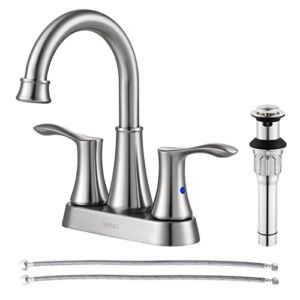 PARLOS Swivel Spout 2-Handle Lavatory Faucet Brushed Nickel Bathroom Sink Faucet with Metal Pop-up Drain and Faucet Supply Lines, Demeter 13627