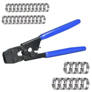 JWGJW PEX Clamp Cinch Tool Crimping Tool Crimper for Stainless Steel Clamps from 3/8″to 1″ with 1/2″ 22PCS and 3/4″ 10PCS PEX Clamps (002)