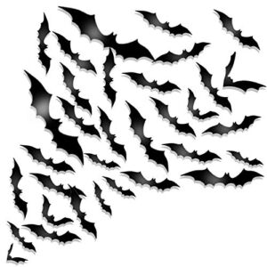 Whaline 72 Pack 3D Bats Stickers Plastic Wall Bat Decals for Home Window Decor Halloween Party Supplies (Black)