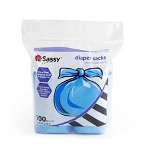 Sassy Disposable Scented Diaper Sacks – 100 Count – 25 Sacks per Roll, Blue (40012)