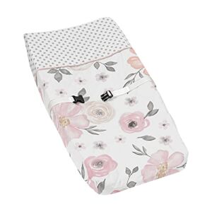 Blush Pink, Grey and White Changing Pad Cover for Watercolor Floral Collection by Sweet Jojo Designs