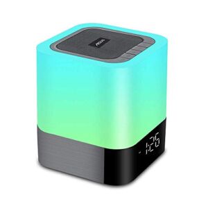 Aisuo Night Light-5 in 1 Bedside Lamp with Bluetooth Speaker, 12/24H Digital Calendar Alarm Clock, Touch Control, Support TF and SD Card, Music Player, Gift for Girls Boys Teens.
