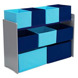 Delta Children Deluxe Multi-Bin Toy Organizer with Storage Bins – Greenguard Gold Certified, Grey/Blue Bins