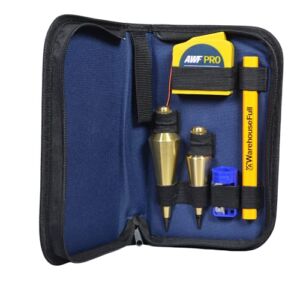 AWF PRO Plumb Bob Kit – 16 oz and 8 oz Solid Brass Plumb Bobs, 14 ft Retractable Line Reel with Magnetic Base, 2 Pencils, Pencil Sharpener, Carrying Case