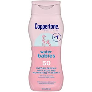 Coppertone Water Babies Sunscreen Lotion SPF 50, Pediatrician Recommended Baby Sunscreen, Water Resistant Sunscreen for Babies, 8 Fl Oz Bottle