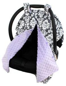 Dear Baby Gear Deluxe Car Seat Canopy, Custom Minky Print Grey and White, Lavender Minky Dot