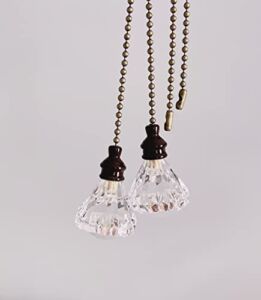 Set of 2 Acrylic Clear Diamond Ceiling Lighting Fan Pull with Antique Bronze Chains