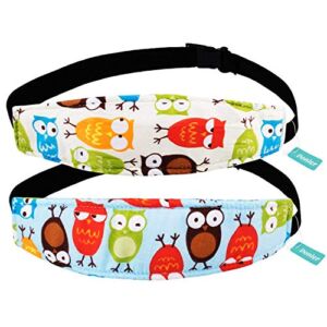 2 Packs Toddler Car Seat Neck Relief and Head Support, Pillow Support Head Band Easy Installation On Most Convertible Seats and Safety to Babies and Kids(Owls)