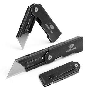 MOSSY OAK 2-pack Folding Pocket Utility Knife Set, Quick Change Blade, Frame Lock, EDC Box Cutter with Belt Clip, Stone Washed