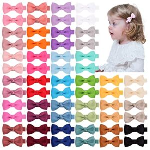 Ruyaa 60 Pieces 30 Colors in Pairs Baby Girls Fully Covered Hair Clips Tiny 2″ Hair Bows Alligator Clips for Toddlers Newborn Infants Kids Hair Accessories Baby Barrettes Non Slip for Fine Hair Fully Lined Christmas Gift