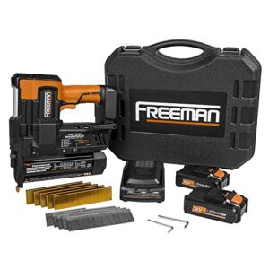 Freeman PE2118G 18 Volt Cordless 2-in-1 18-Gauge 2″ Nailer / Stapler Kit with 2 Ah Lithium-Ion Batteries, Charger, Case, and Fasteners (1000 Count)