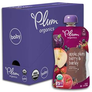 Plum Organics Baby Food Pouch | Stage 2 | Apple, Plum, Berry & Barley | 3.5 Ounce | 6 Pack | Fresh Organic Food Squeeze | For Babies, Kids, Toddlers