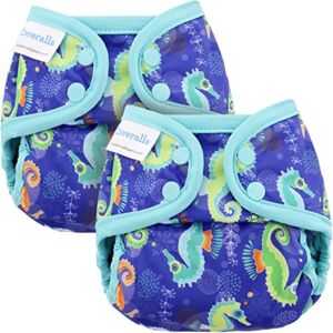 Blueberry Newborn Coveralls Cloth Diaper Cover, Bundle of 2, Made in USA (Seahorse)