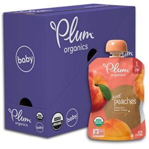 Plum Organics Baby Food Pouch | Stage 1 | Peach Puree | Fresh Organic Food Squeeze | For Babies, Kids, Toddlers | 3.5 Ounce( Pack of 6)