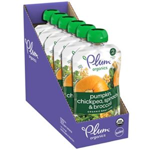 Plum Organics Baby Food Pouch Stage 2, Pumpkin, Spinach, Chickpea & Broccoli, Organic Food Squeeze for Babies, Kids, Toddlers, 3.5 Ounce (Pack of 6)