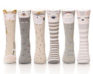 Color City Unisex Baby Girls Socks Toddler Knee High Socks – Cartoon Animal Warm Cotton Stockings (6 Pairs A)
