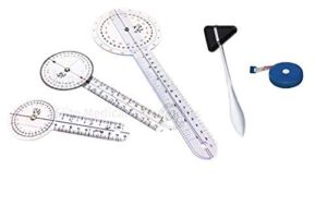 EMI EGM-650 5 Piece Physical Therapy Set – Goniometer 12 inch, 8 inch, 6 inch, Taylor Hammer, & Tape Measure