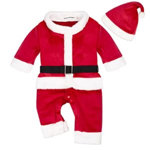 BIG ELEPHANT Unisex Baby 1 Piece Warm Christmas Long Sleeve Romper Pajama with Hat V01 (6-12 Months, Red)