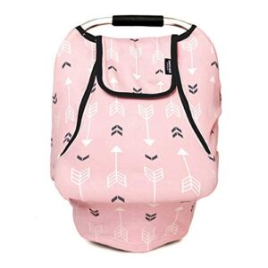 Stretchy Baby Car Seat Covers for Boys Girls, Infant Car Canopy for Spring Autumn Winter,Snug Warm Breathable, Zipped Window,Universal Fit,Pink Arrowshower