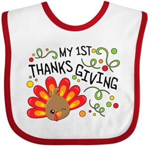 Inktastic My First Thanksgiving- Cute Turkey Baby Bib White and Red 2c666