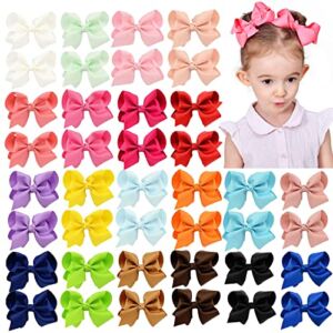 40PCS 4.5 Inch Hair Bows for Girls Grosgrain Ribbon Toddler Hair Accessories with Alligator Clips for Toddlers Baby Girls Kids Teens in Pairs