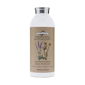 Farmstead Apothecary 100% Natural Baby Powder (Talc-Free) with Organic Tapioca Starch, Organic Chamomile Flowers, Organic Calendula Flowers, Lavender & Chamomile 4 oz