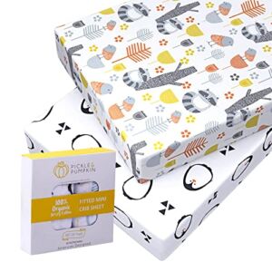 Pickle & Pumpkin Pack and Play Sheets – Premium 2 Pack Mini Crib Sheets Fitted for Pack N Play Mattress & Playard Mattress – Buttery Soft Organic Cotton – Safe & Snug Jersey Knit Woodland Sheet Set