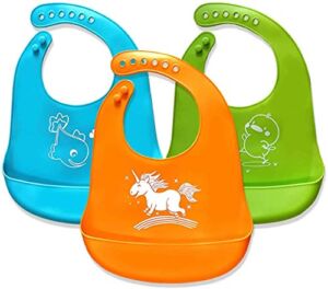 Baby Bibs,Silicone Bibs for Newborns Infant Toddlers,Comfortable Soft,Easily Wipes Clean,Baby Gifts,Set of 3 Colors