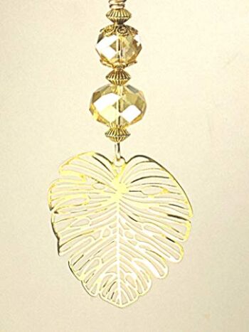 Golden Openwork Filigree Leaf with Faceted Glass Ceiling Fan Pull | The Storepaperoomates Retail Market - Fast Affordable Shopping