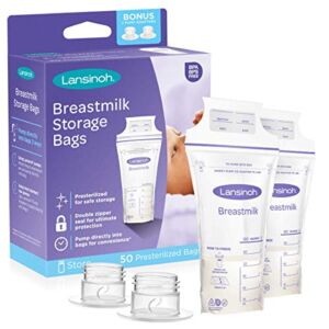 Lansinoh Breastmilk Storage Bags with Pump Adapters for Bags, 50 Count (Pack of 1)