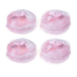 4 Pcs Large Size Ultra Soft Plush Baby Fluffy Powder Puff Comfortable Toddler Body Dusting Powder Puffs Talcum Powders Puff with Cute Bowknot,3.9 Inch (Pink) BY DINGJIN