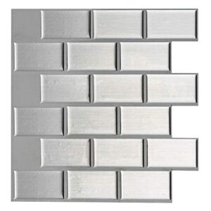 Art3d 12″ x 12″ Peel and Stick Wall Tile for Kitchen Backsplash, Subway Silver (10)