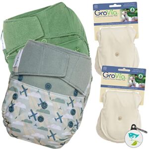 GroVia Experience Package: 2 Shells + 4 Organic Cotton Soaker Pads (Color Mix 10 Hook & Loop)