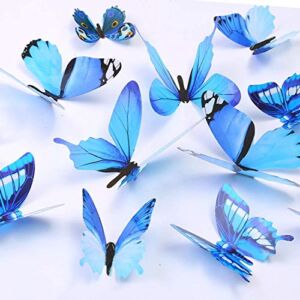Butterfly Wall Decals, 24 Pcs 3D Butterfly Removable Mural Stickers Wall Stickers Decal Wall Decor for Home and Room Decoration (Blue)