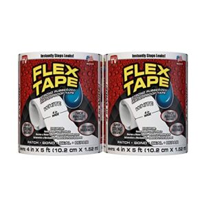 Flex Tape Rubberized Waterproof Tape, 4″ x 5′, White (2 Pack)