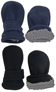 N’Ice Caps Little Kids and Baby Easy-On Sherpa Lined Fleece Mittens – 2 Pair Pack (Black/Navy Pack – Infant No Thumbs, 6-18 Months)