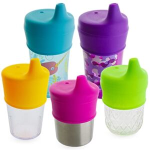 Sippy Cup Lids by Healthy Sprouts – (5 Pack) – Spill Proof Silicone Sippy Lids – Great for Toddlers, Infants, Babies (Purple, Pink, Green)