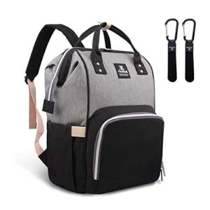 Diaper Bag Backpack, Hafmall Large Baby Diaper Bag with Stroller Hooks, Multifunctional Travel Nappy Bag, Stylish & Waterproof, Gray Black